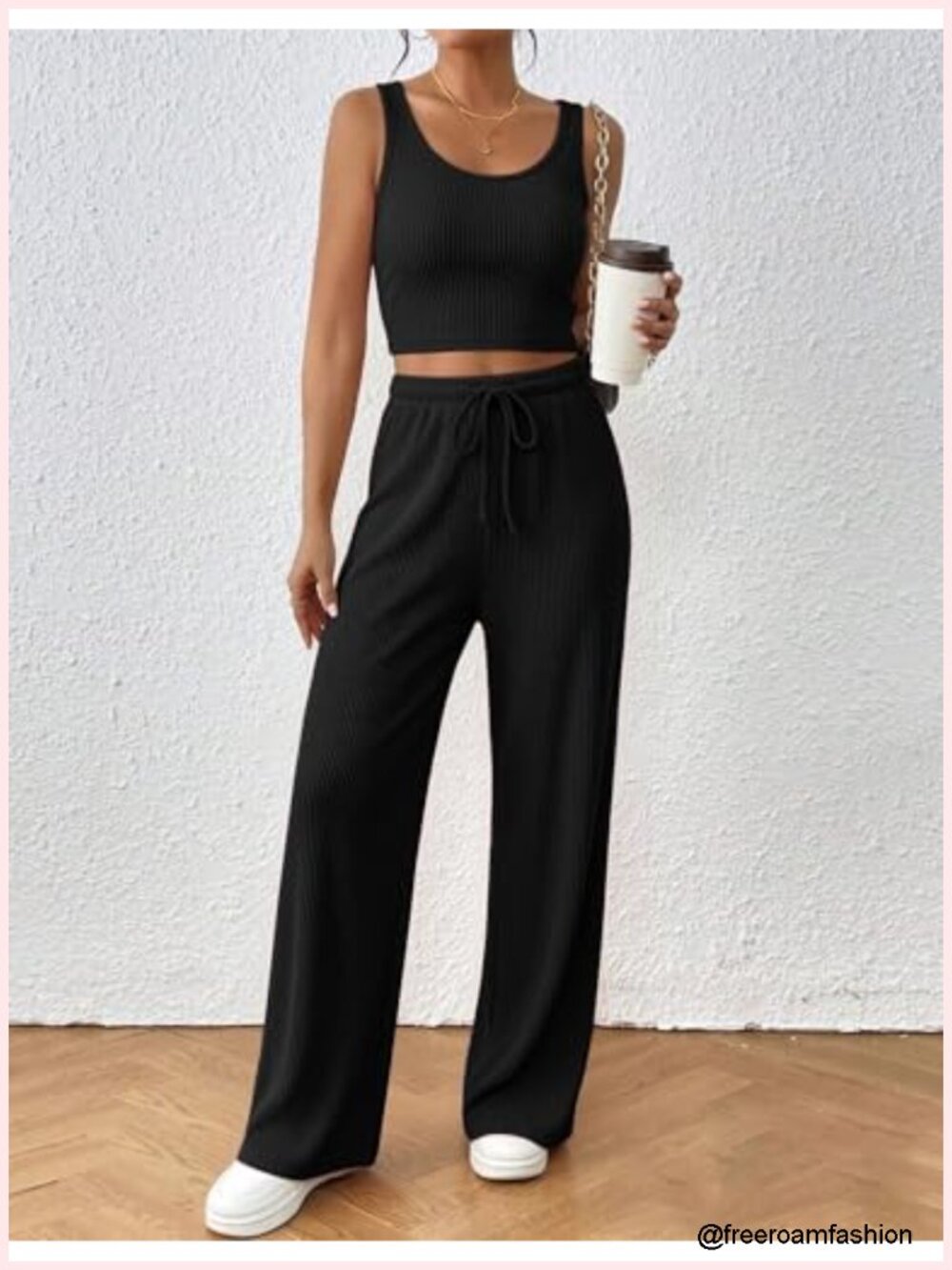 3 Piece Lounge Set Twisted Rib Knit Crop Top Shorts & Pants Set With Pockets - Picture 2 of 6